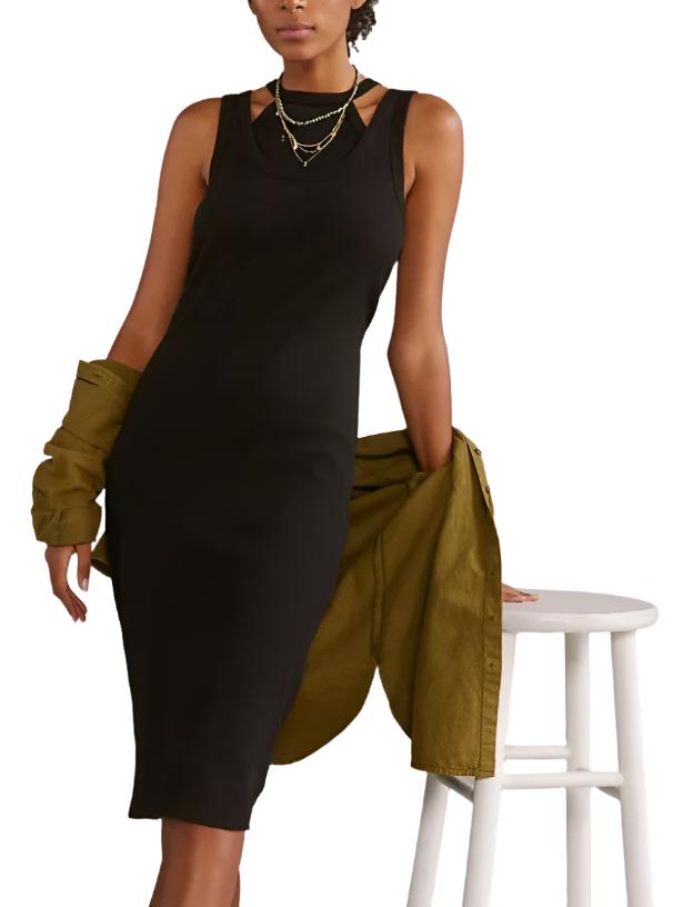 TLA Layered Tank Dress - Black - Front View