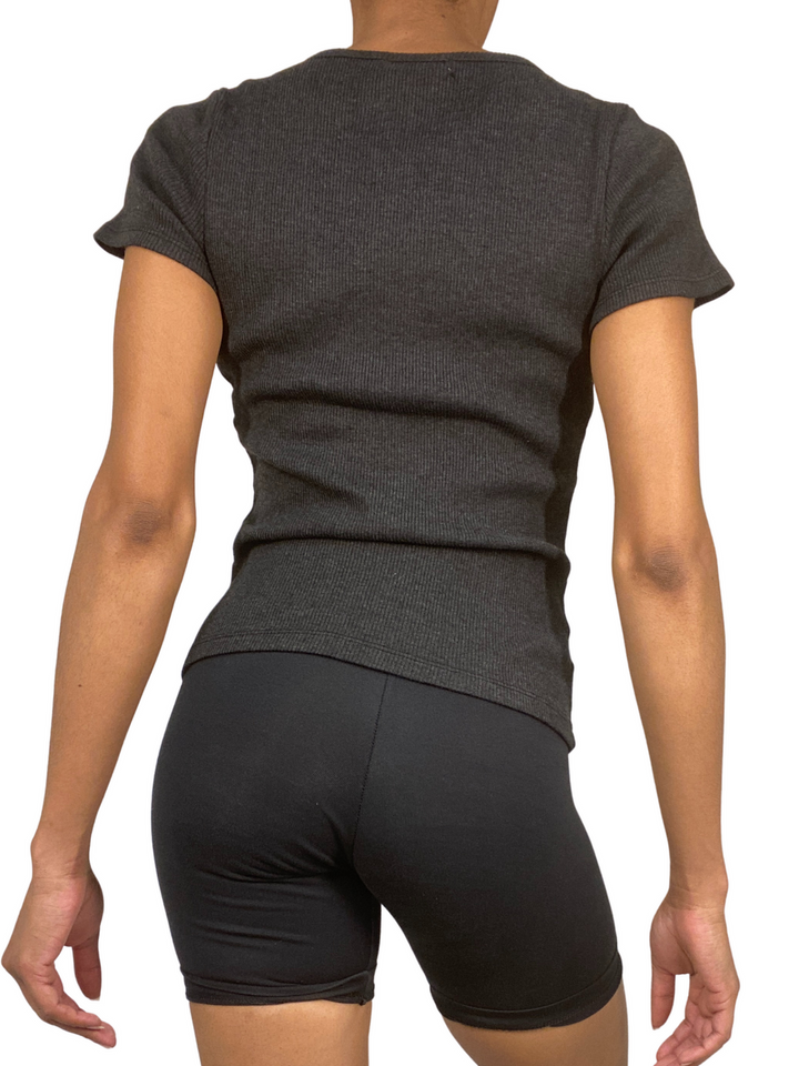 TLA Petite Rib Placket Fitted Tee Shirt