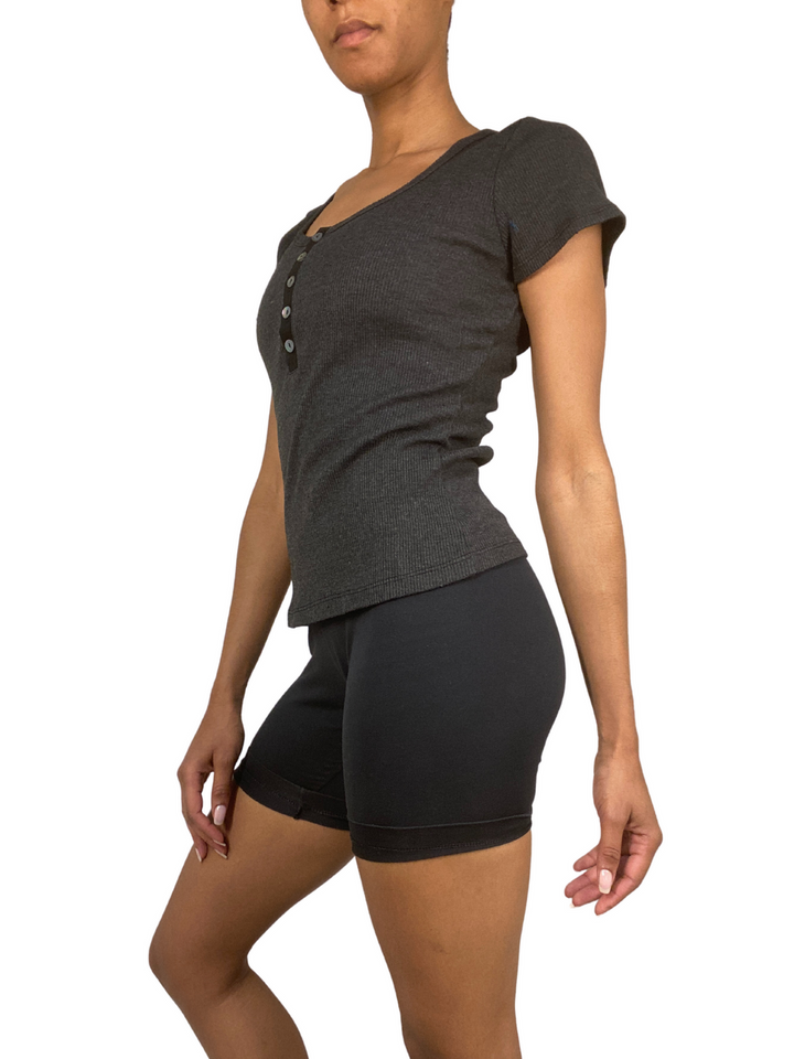 TLA Petite Rib Placket Fitted Tee Shirt