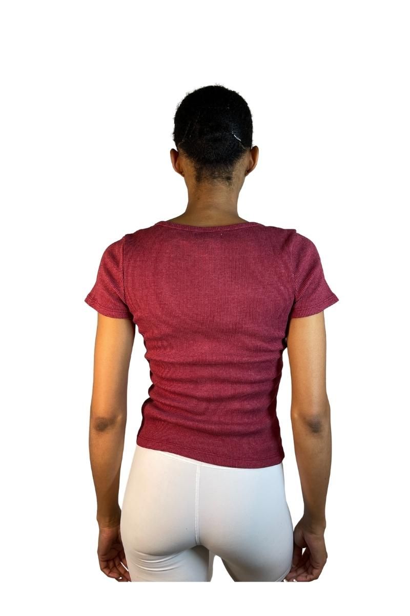 TLA Petite Rib Placket Fitted Tee Shirt