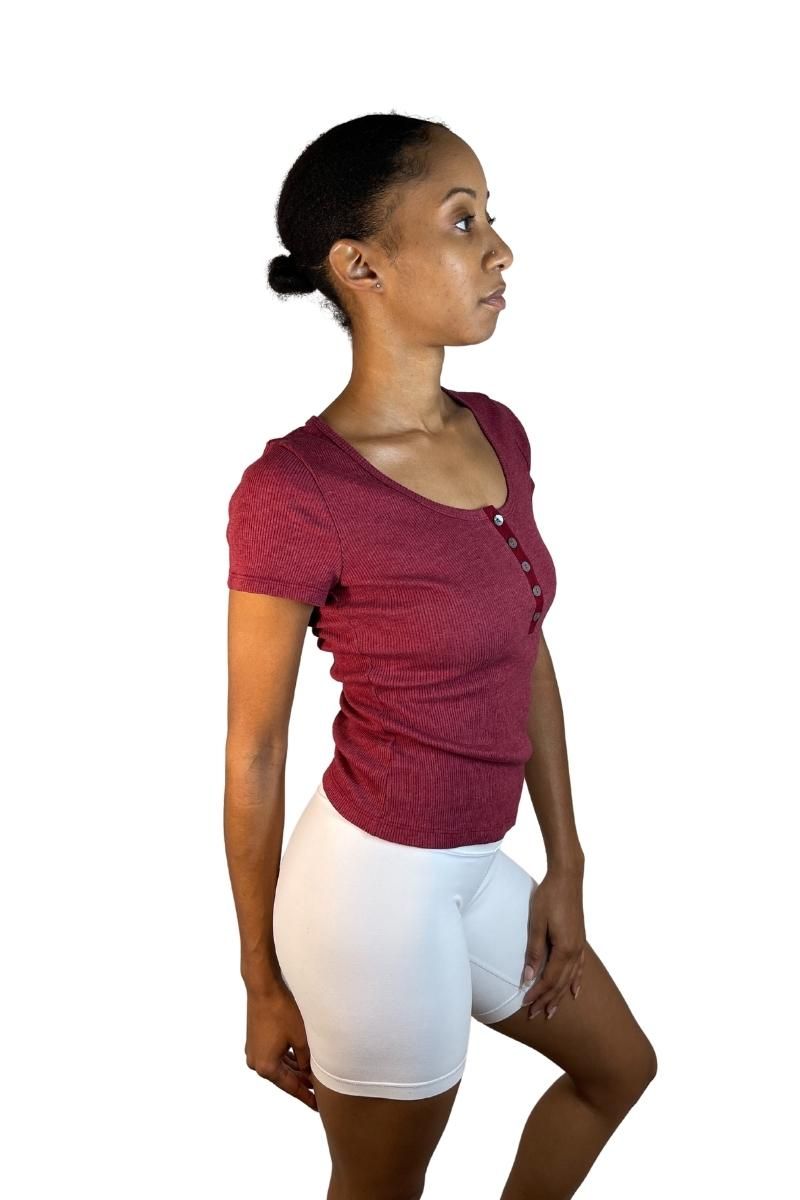 TLA Petite Rib Placket Fitted Tee Shirt