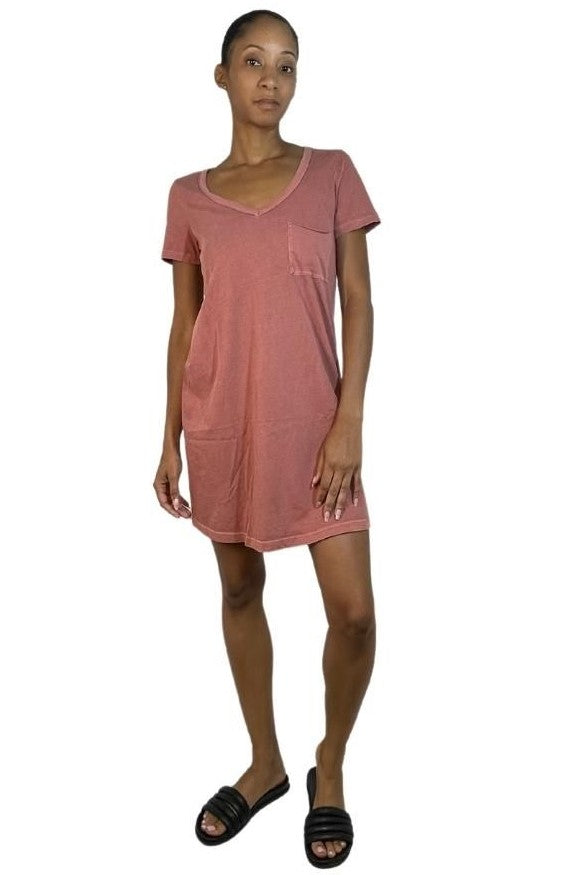 TLA Petite V-Neck Pocket Tee Shirt Dress| Fitness Fashions