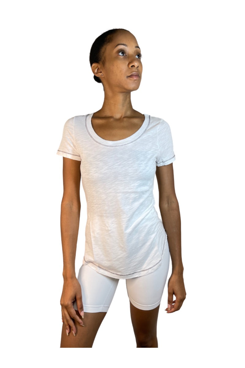 TLA Petite Crew Fitted Tee Shirt with Top Stitching
