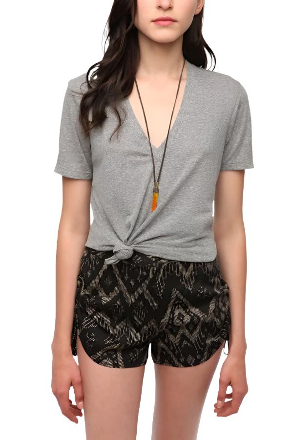 Truly Madly Deeply Deep V Tee Shirt - Heather Grey - front view