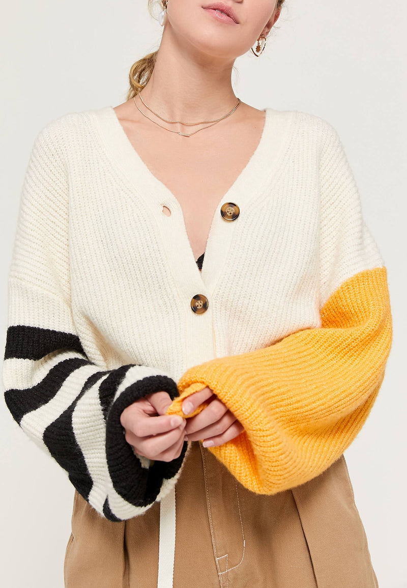 TMD Ivory/Gold Piper Balloon Sleeve Cardigan