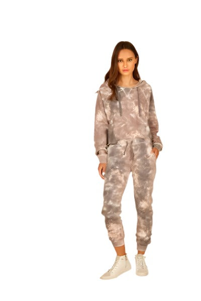 Vintage Havana Galaxy Tie Dye Crop Hoodie VH8882 - Khaki Tie Dye - front alt view