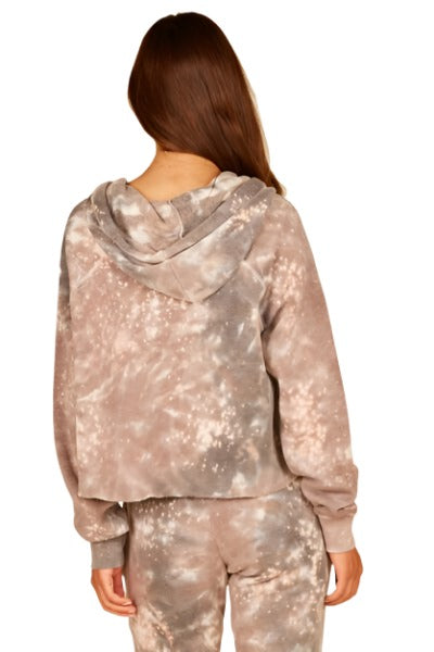 Vintage Havana Galaxy Tie Dye Crop Hoodie VH8882 - Khaki Tie Dye - rear view