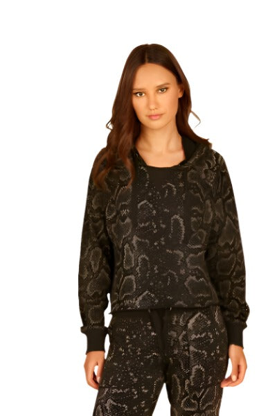 Vintage Havana Metallic Snake Burnout Cuff Hoodie VH8985 - front view