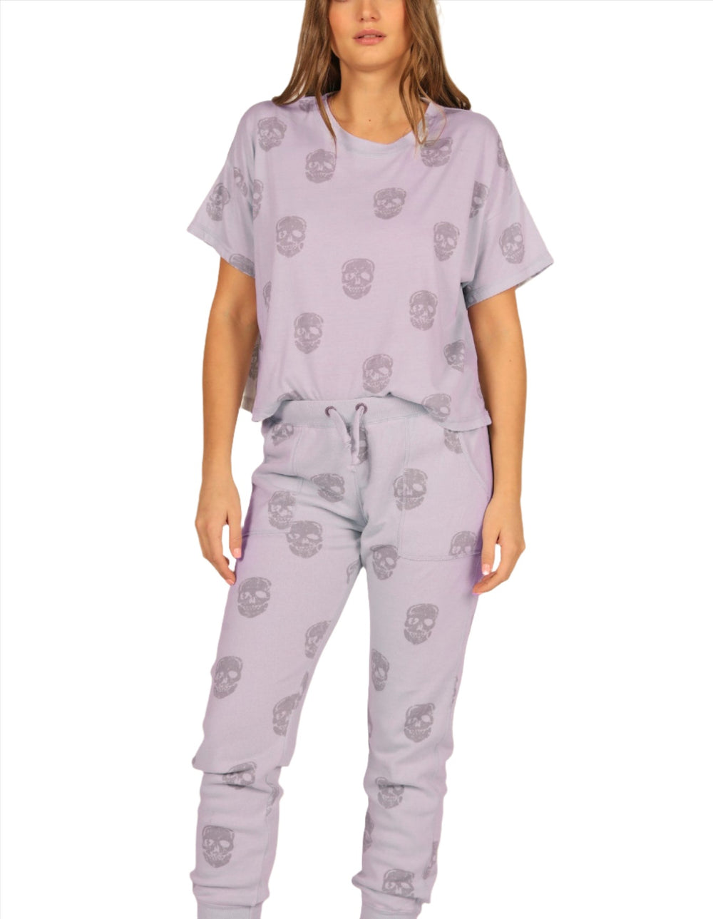 Vintage Havana Lavender Skull Boxy Crop Tee VH9407 - front alt view