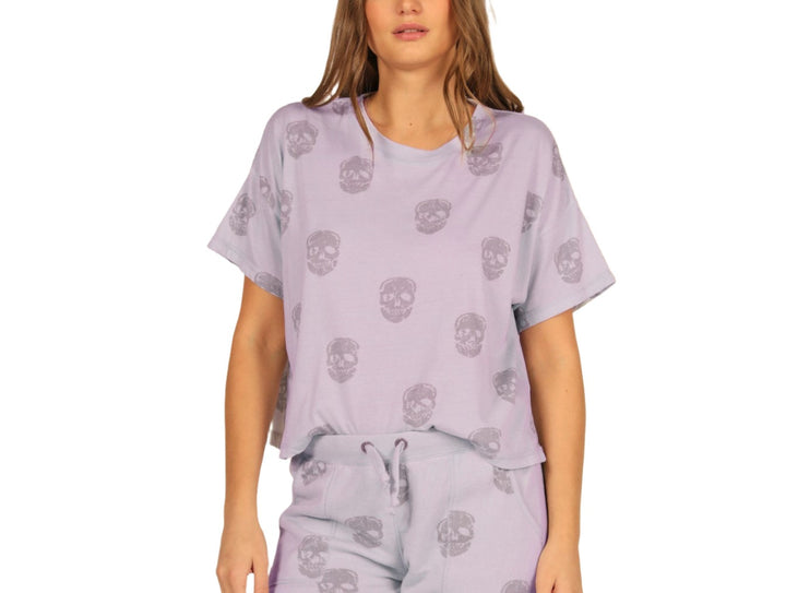 Vintage Havana Lavender Skull Boxy Crop Tee VH9407 - front view