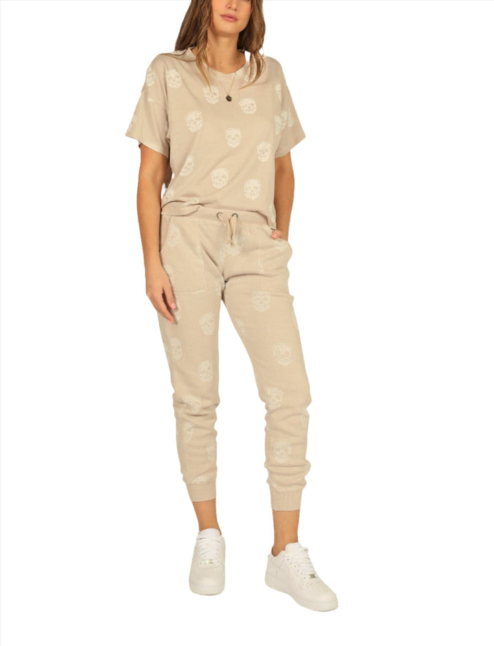 Vintage Havana Tan Skull Boxy Crop Tee VH9407 - front alt view