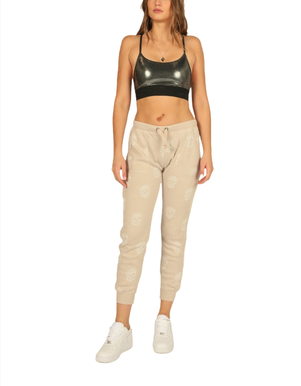 Vintage Havana Skull Print Burnout Jogger VH9543 - Tan - front alt view