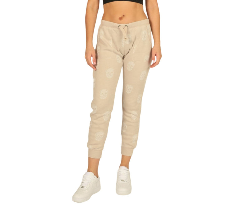 Vintage Havana Skull Print Burnout Jogger VH9543 - Tan - front view