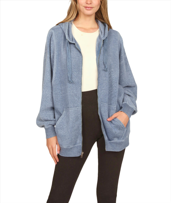 Vintage Havana Reverse Burnout Oversize Hoodie VH9685 - Mountain Blue - Front View