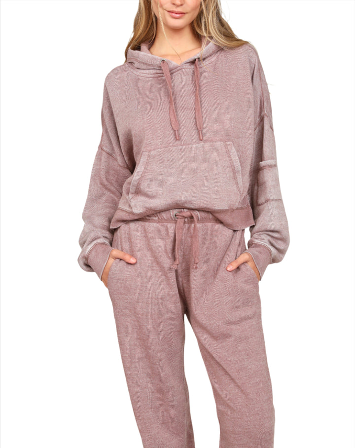 Vintage Havana Burnout Side Slit Hoodie VH9901 - Elderberry - Front View