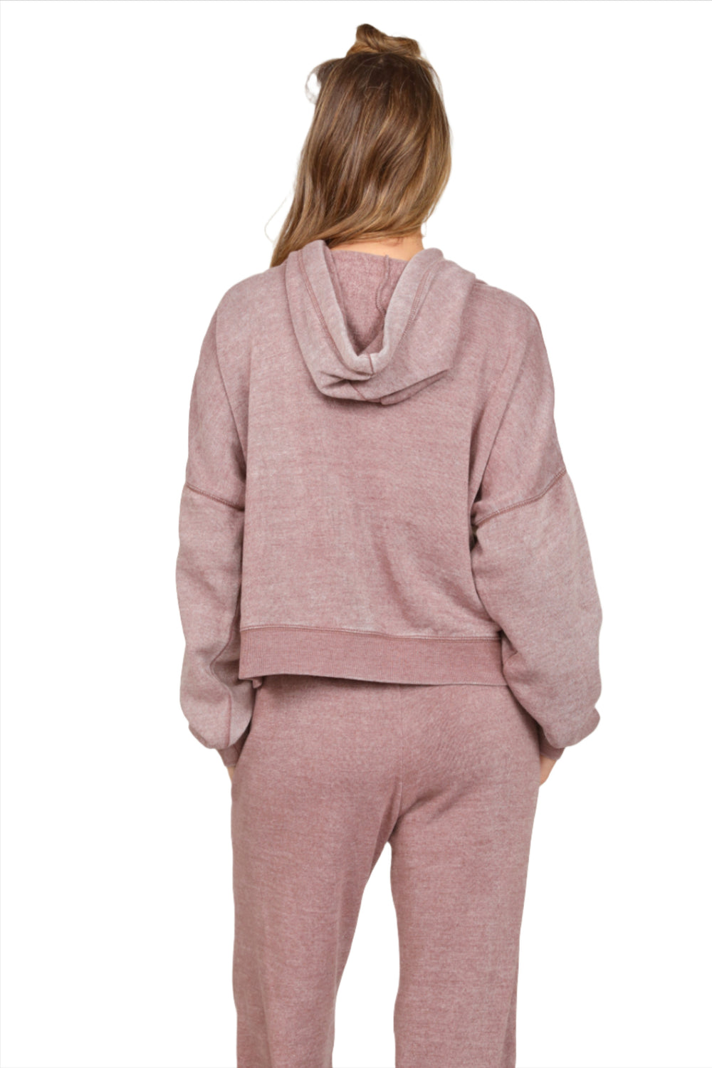 Vintage Havana Burnout Side Slit Hoodie VH9901 - Elderberry - Back View