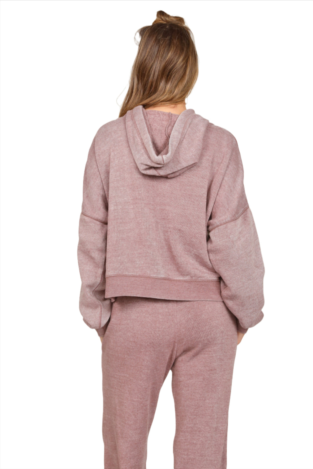 Vintage Havana Burnout Side Slit Hoodie VH9901 - Elderberry - Back View