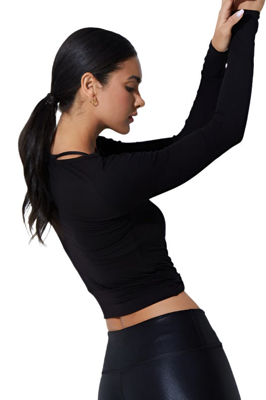 FINAL SALE! Noli Wrap Top Rib - Black - Back Rear View