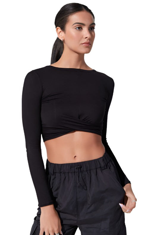 FINAL SALE! Noli Wrap Top Rib - Black - Front View