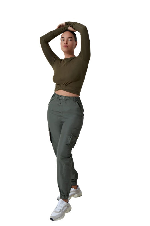 FINAL SALE! Noli Wrap Top Rib - Olive - Front Full View