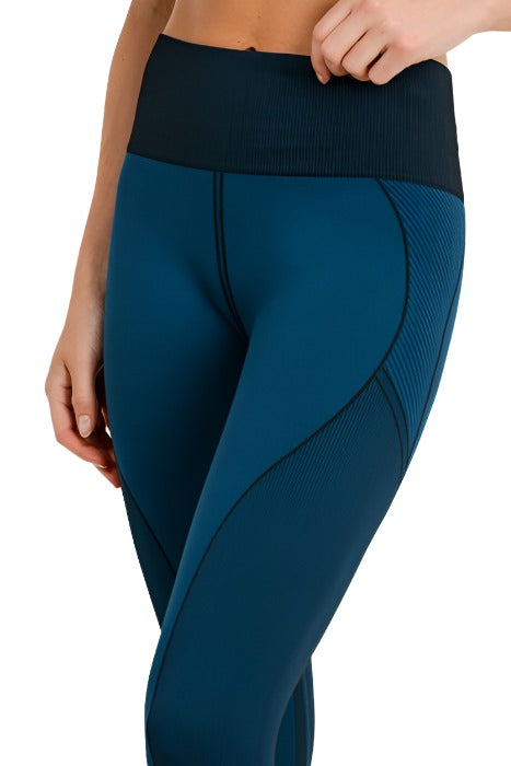 Mono B Multi Pattern Seamless Leggings APH2485 - teal - close view