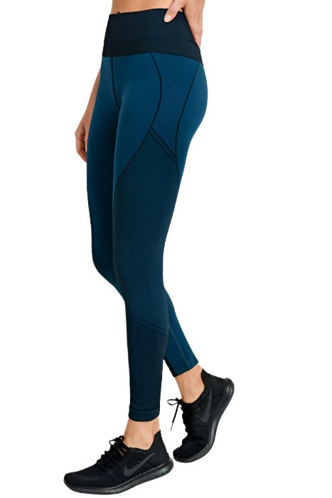 Mono B Multi Pattern Seamless Leggings APH2485 - teal - side view