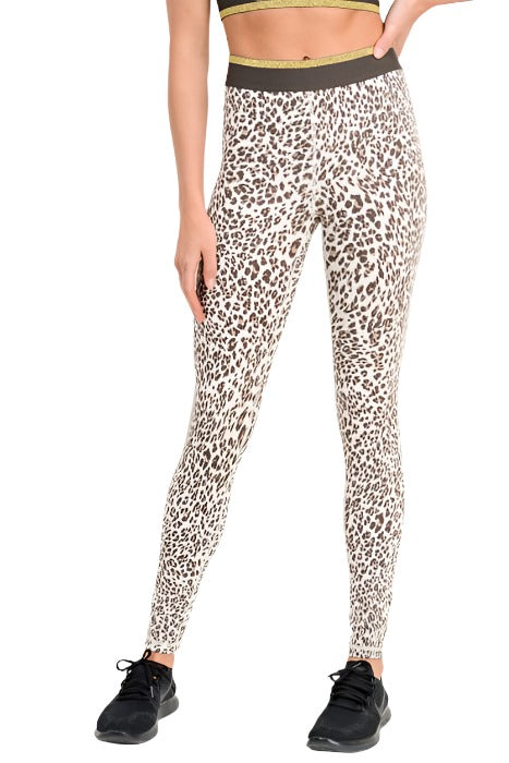 Snow Jaguar Gold Stripe Band Leggings APH2495 - front view