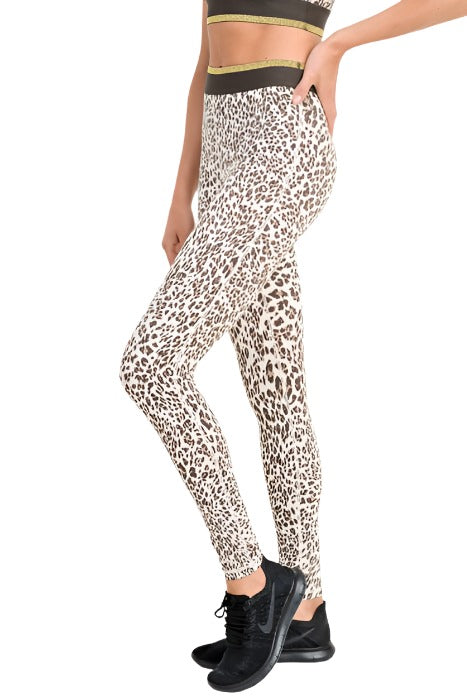 Snow Jaguar Gold Stripe Band Leggings APH2495 - side view