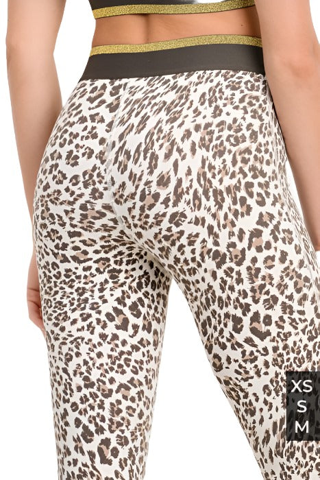 Snow Jaguar Gold Stripe Band Leggings APH2495 - rear alt view 1