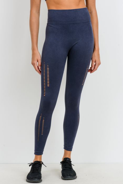 Mono B Seamless Perforated Leggings APH2563 - Black - front view