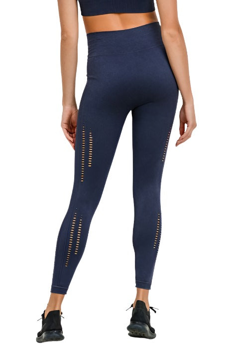 Mono B Seamless Perforated Leggings APH2563 - Black - rear alt view