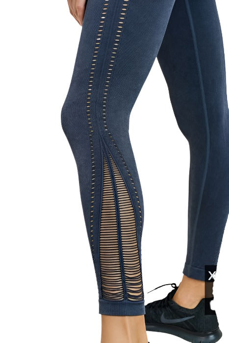 Mono B Threaded & Perforated Mineral Seamless Leggings APH2658 - Washed Grey  -  close view