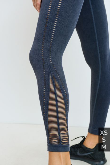 Mono B Threaded & Perforated Mineral Seamless Leggings APH2658 - Washed Grey  -  close view