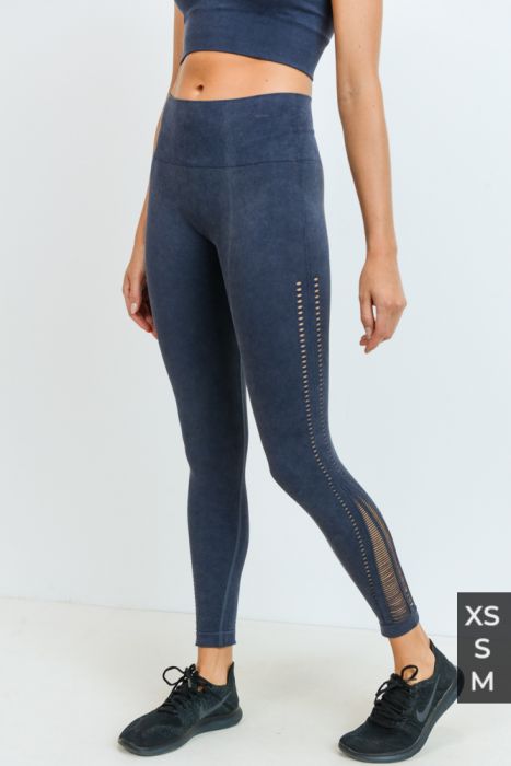 Mono B Threaded & Perforated Mineral Seamless Leggings APH2658 - Washed Grey  -  front view