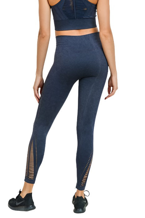 Mono B Threaded & Perforated Mineral Seamless Leggings APH2658 - Washed Grey  -  rear alt view