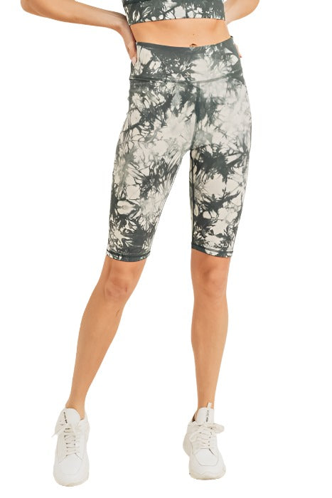 Tie-Dye Cotton Highwaist Bermuda Shorts APH2790 - Nude/Kale  - front view