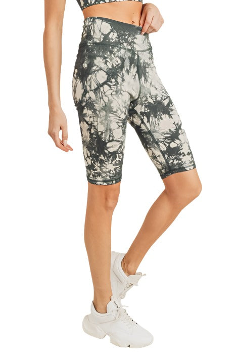 Tie-Dye Cotton Highwaist Bermuda Shorts APH2790 - Nude/Kale - Side View