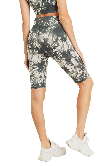 Tie-Dye Cotton Highwaist Bermuda Shorts APH2790 - Nude/Kale  - rear view