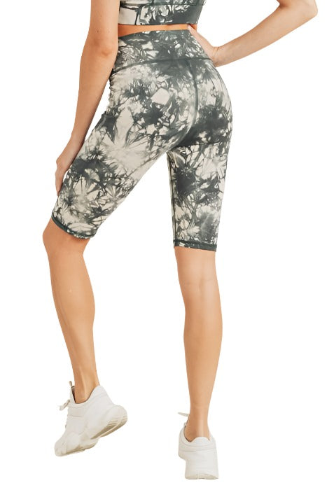 Tie-Dye Cotton Highwaist Bermuda Shorts APH2790 - Nude/Kale  - rear alt view