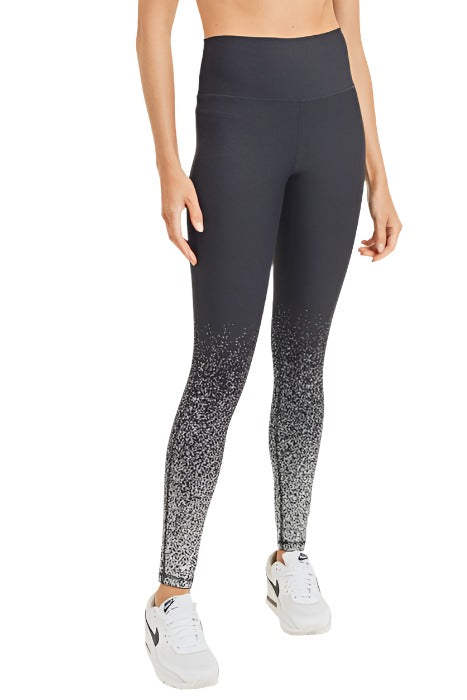 Mono B Silver Raindrop Highwaist Legging APH2792 - Black/Silver Shimmer  - front view