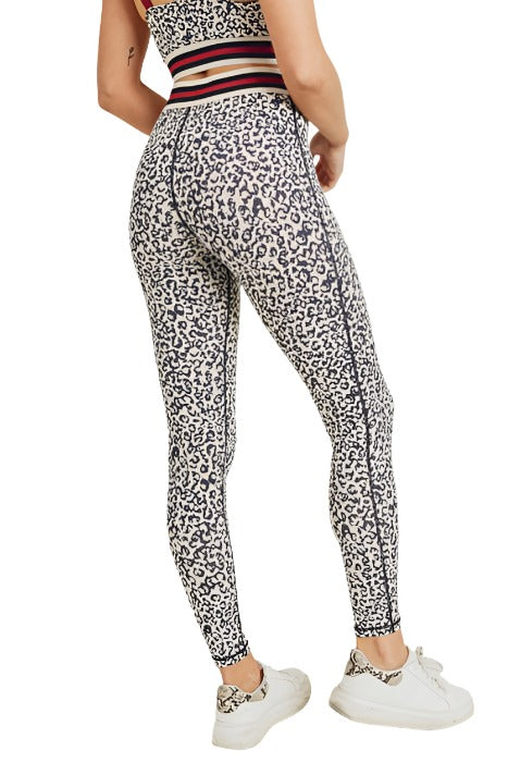 Snow Leopard Striped Band Highwaist Leggings APH2820 - rear view