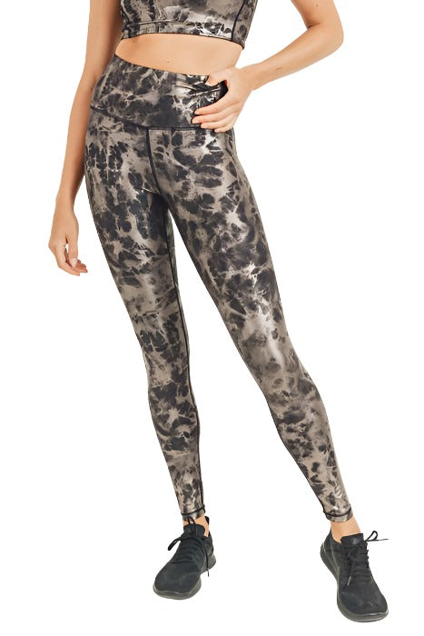 Mono B Metallic Foil Printed High-Waist Leggings APH2873 - Black/Copper Foil - front  view
