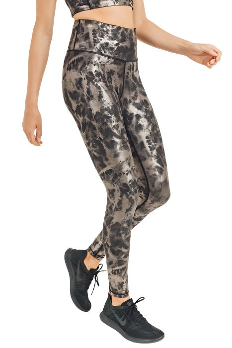 Mono B Metallic Foil Printed High-Waist Leggings APH2873 - Black/Copper Foil - side view