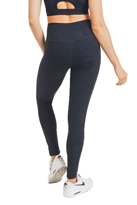 Mono B Camo Jacquard TACTEL® Leggings APH8032 - Black - rear view