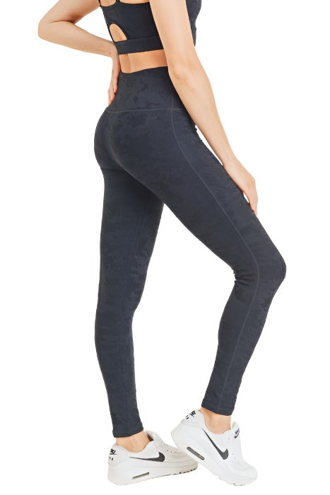 Mono B Camo Jacquard TACTEL® Leggings APH8032 - Black - side view