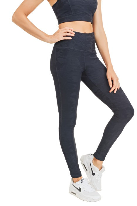 Mono B Camo Jacquard TACTEL® Leggings APH8032 - Black - front alt view 1