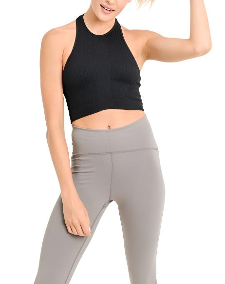 Mono B Seamless Racerback Crop Tank AT2245 - Black - front view