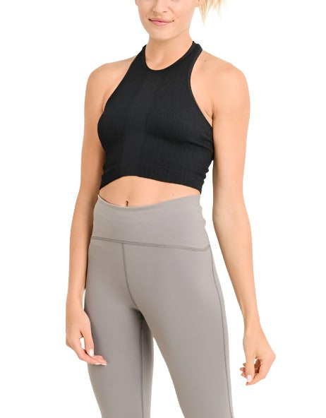 Mono B Seamless Racerback Crop Tank AT2245 - Black - front alt view
