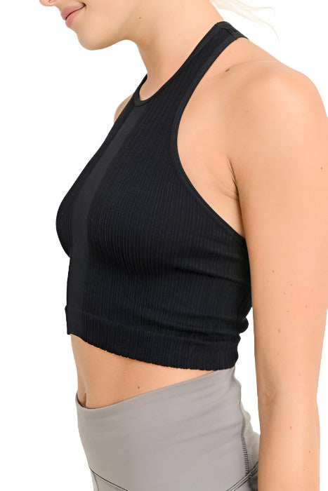 Mono B Seamless Racerback Crop Tank AT2245 - Black - side view