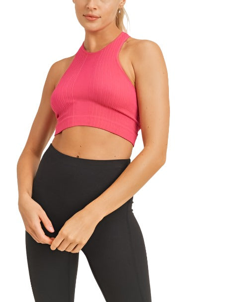 Mono B Seamless Racerback Crop Tank AT2245 - Hot pink - front alt view